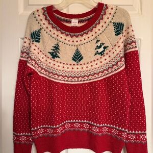 Holiday Time Red, Cream & Green Fair Isle Scoop Neck Sweater